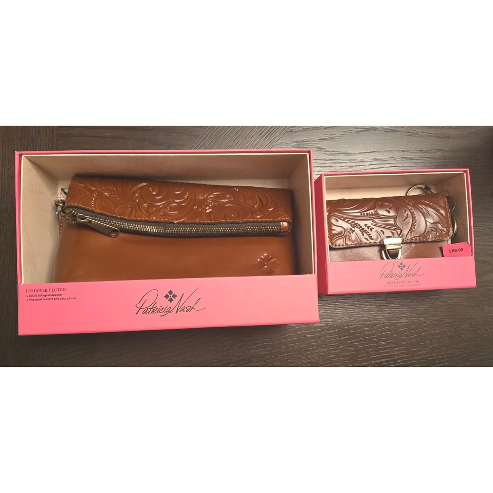 Patricia Nash Foldover Clutch‎ & Mini Lanza Wallet - Florence (Tooled Leather)
